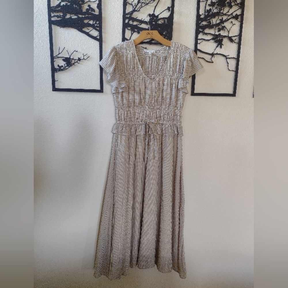Moon River Tan and White Midi Dress Size M - Picture 6 of 8